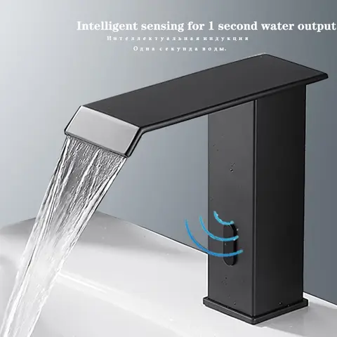 Smart sensor badrumsblandare intelligent svart automatisk avkänning mässing kallt varmvattenblandare vattenfall kran däckmontering 11 best sales smart kran - №9