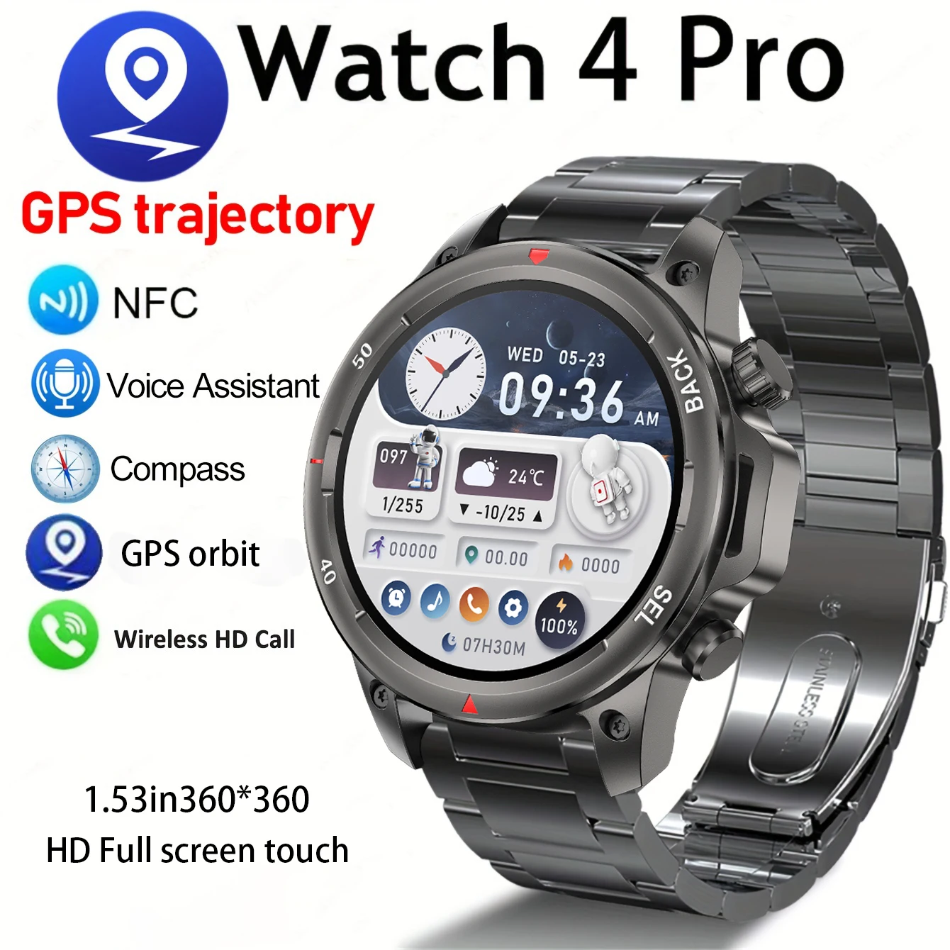 New high-end men's smart Bluetooth call smartwatch IP67 GPS sports fitness 410mAh large battery with flashlight smartwatch 2024