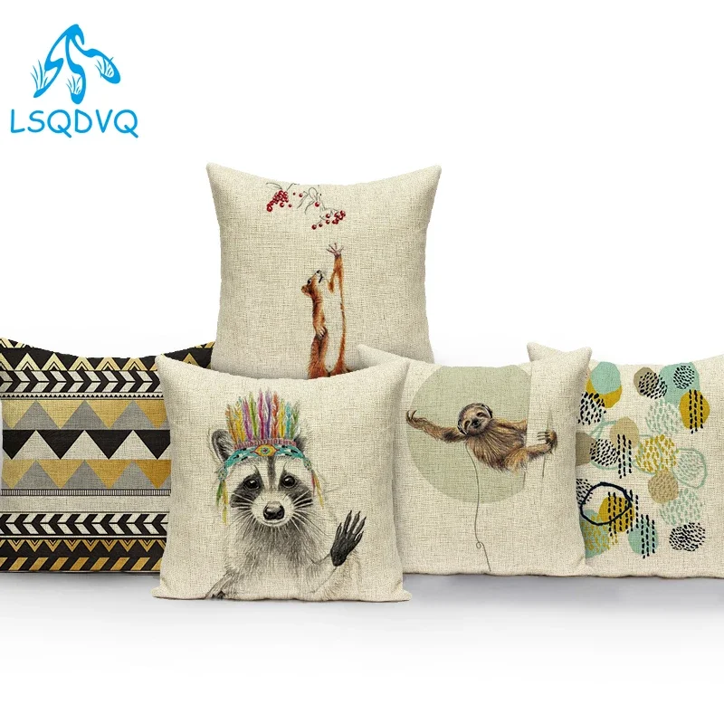 Lovely Animals Birds Rabbits Dog Decorative Pillows Sofa  Home Cushion Cover for Living Room Capa De Almofadas Pillowcase