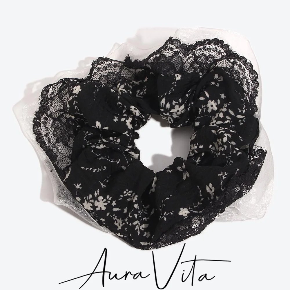 

AuraVita Printed Fabric Lace Organza High Elasticity Scrunchies Hair Rope Party Trendy Hair Accessories Women's Elegant Hair Tie