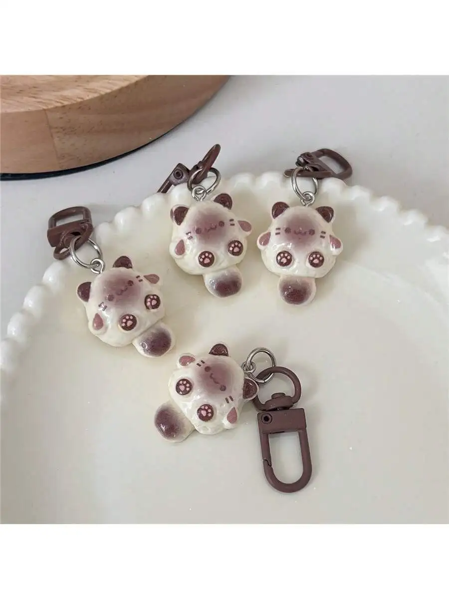 4pcs/Set Cute Siamese Cat Pendant Charms, Cartoon Cat Key Chains, Bag Charms, Versatile S Car Accessories School Goth Y2k
