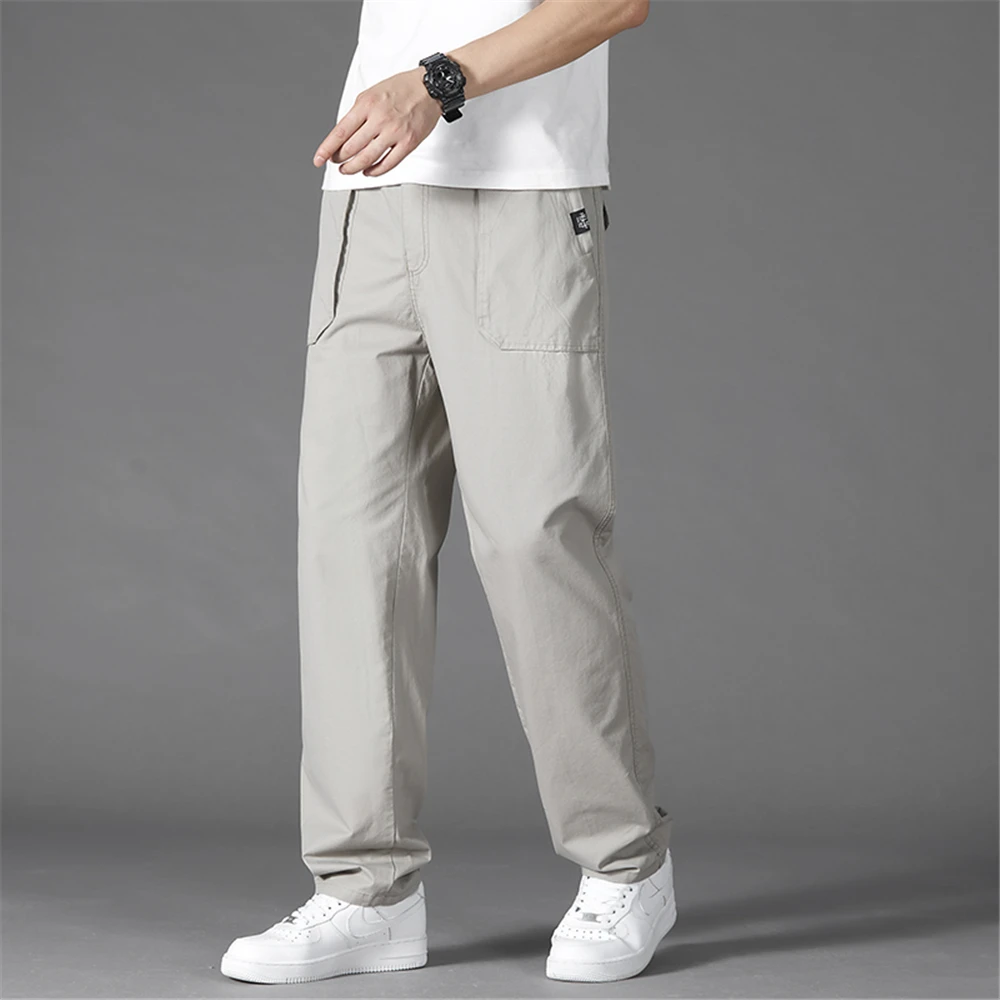 Mens Cargo Pants Drawstring Casual Hiking Pants Joggers Trousers Cotton Loose Straight Sweatpants Lightweight Outdoor Trousers