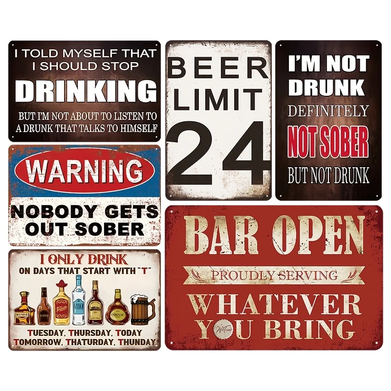 Decorative Sign& Plaque 6pcs Vintage-Style Metal Signs Featuring Humorous Quotes, Measuring 30.48X20.32 cm, Perfect for Decorati