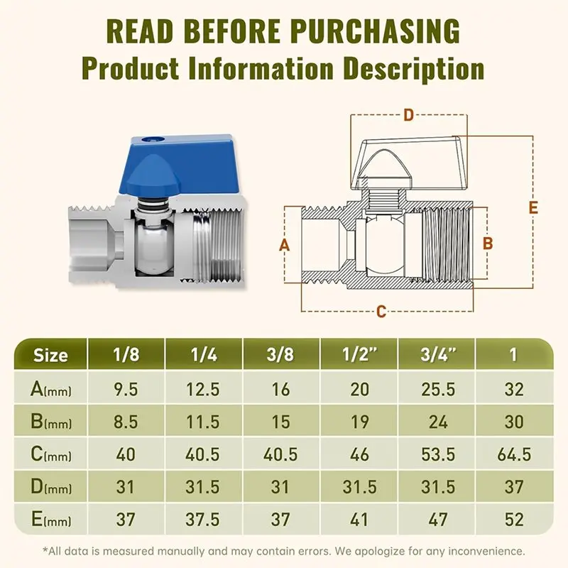 【TODAY-ONLY!】X-Male Threaded Mini Ball Valve 3/8 Inch-For 2-Pack 304 Stainless Steel NPT Female Design For Compact Installation