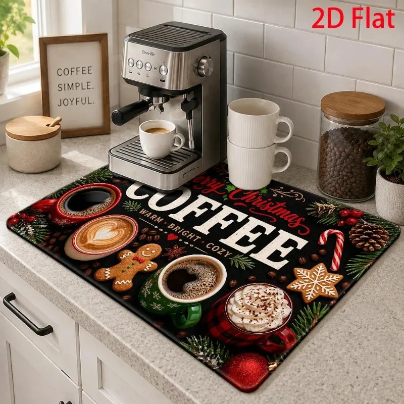 Coffee Bar Mat Vintage Wood Texture Spilled Coffee Bean Splatter Proof Heart Latte Art Runner