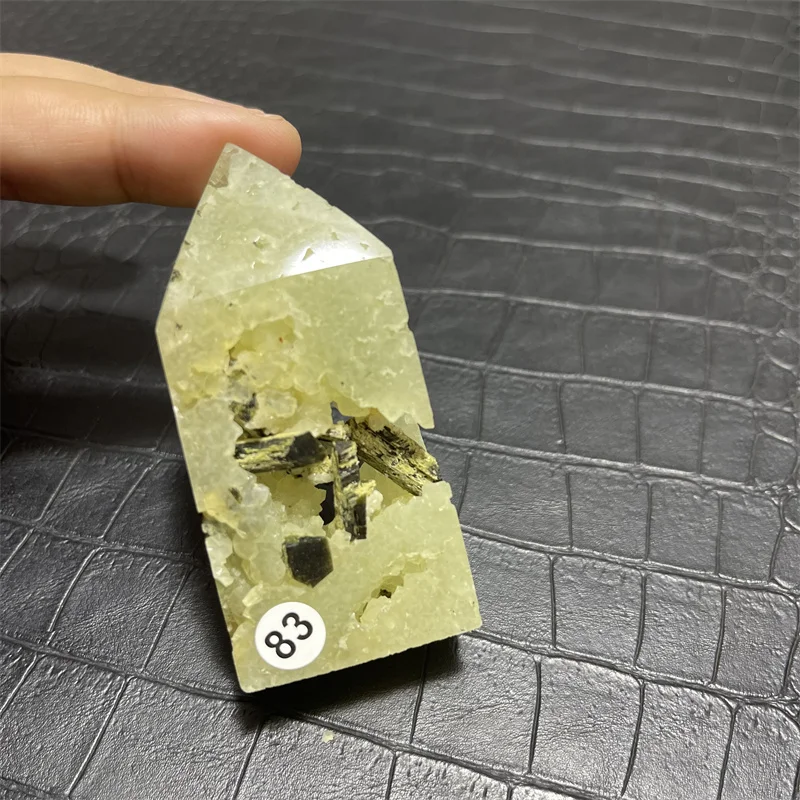 115g Natural Crystal Wand Grape Stone Hair Tourmaline Green Prehnite Mineral Geode Tower Reiki Meditation Energy Home Decor