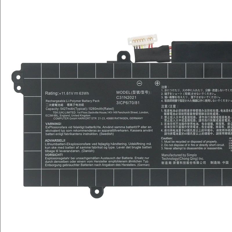 Laptop Battery C31N2021 0B200-04030000 For ZenBook 14, Flip OLED 14X OLED UP5401 UN5401 UM5401 UM5400 UX5400 11.61V/63Wh/5427mAh