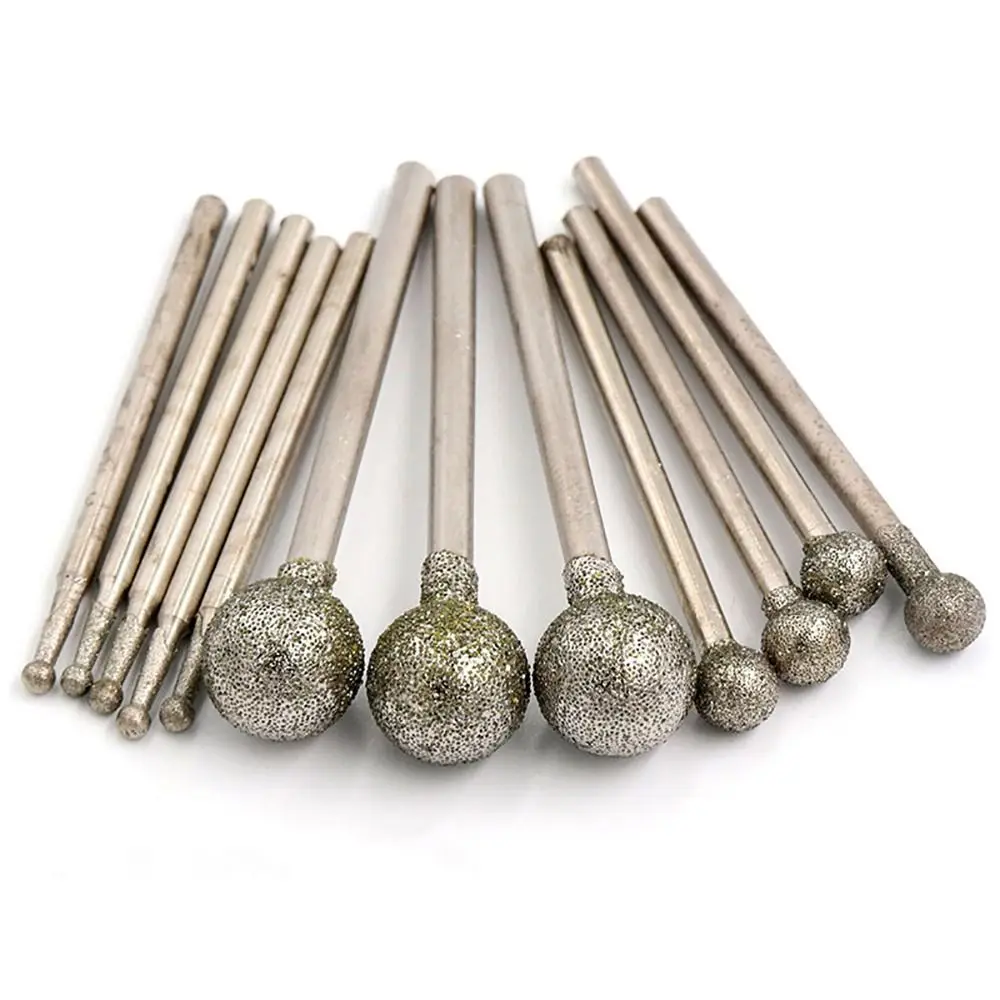 5Pcs Carve Precision Diamond Grinding Head 0.5mm-8mm 2.35mm Shank Electric Grinder Parts Carving Tool Round