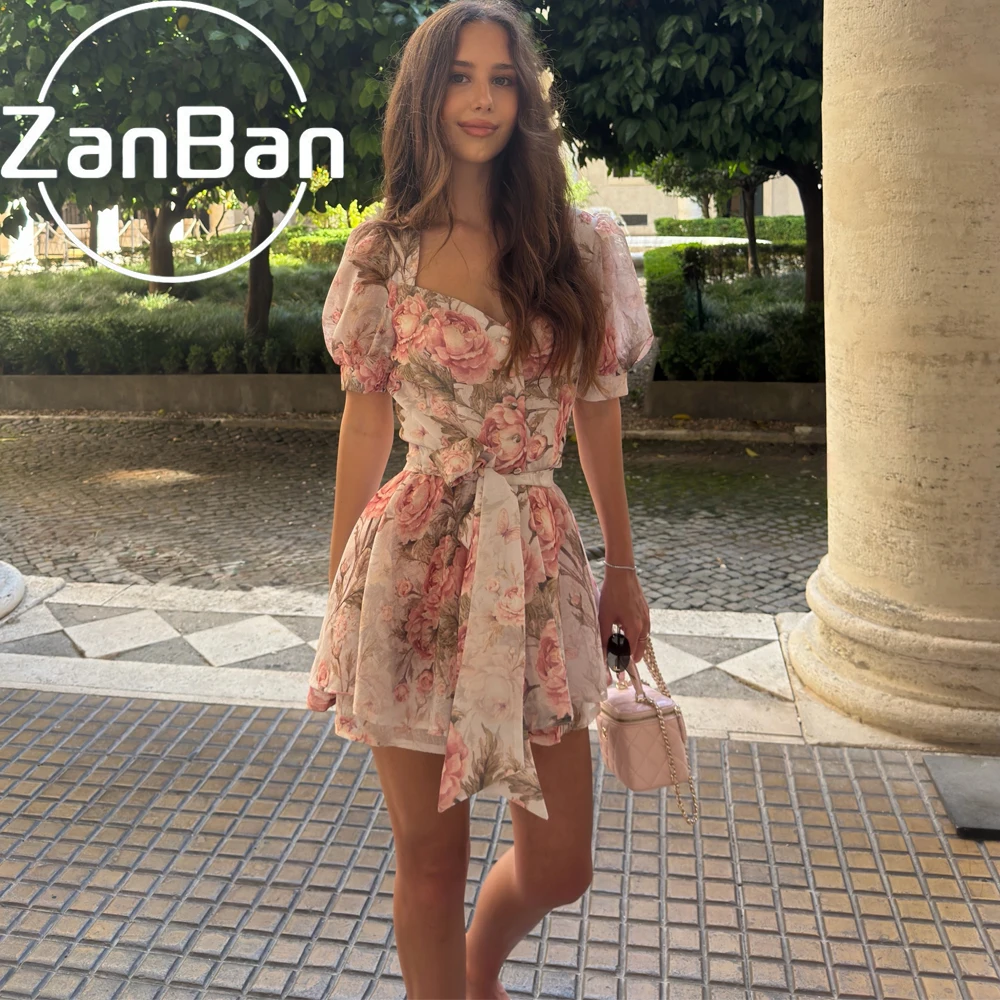 ZanBan Modern Mini Printed Short Party Prom Dresses Women Short Sleeves Sleeveless Summer Dress Formal Evening Gowns Customized