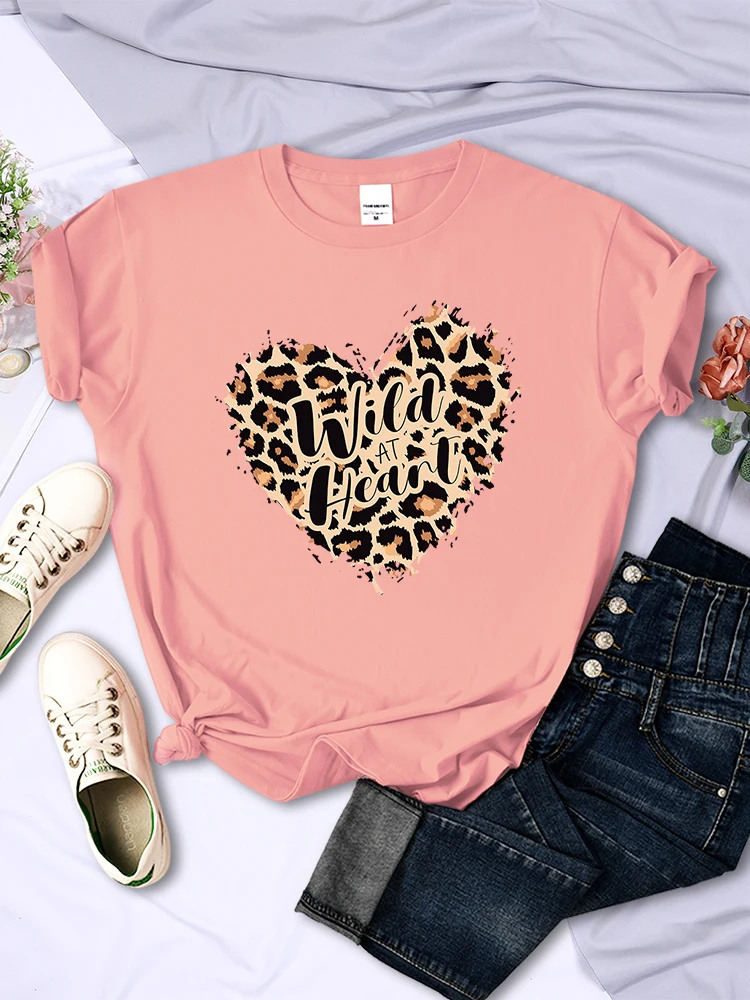 Fashion Leopard Wild At Heart Women'S Tshirt Cotton Breathable Short Sleeve Casual Comfortable Clothing Cotton Oversized T Shirt