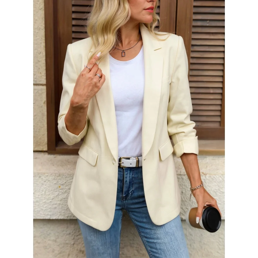 

2025 Autumn/Winter Women's Apricot Blazer Single-Breasted, Slim-Fit with Shoulder Pads Niche Light Mature Style Slimming Top