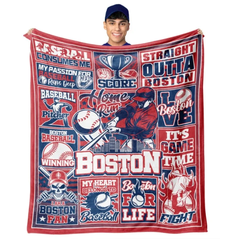 

Одеяло Бостон, одеяло цвета команды, подарок для любителей бейсбола для мужчин и женщин, легкое мягкое фланелевое бейсбольное одеяло