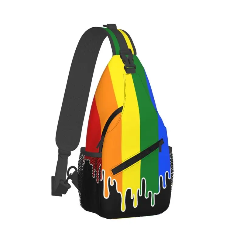 مخصص مثلي الجنس فخر العلم بالتنقيط تصميم حبال Crossbody حقيبة صدر للرجال الرجال عادية LGBT قوس قزح مثليه حقيبة ظهر تحمل على الكتف للتخييم ركوب الدراجات