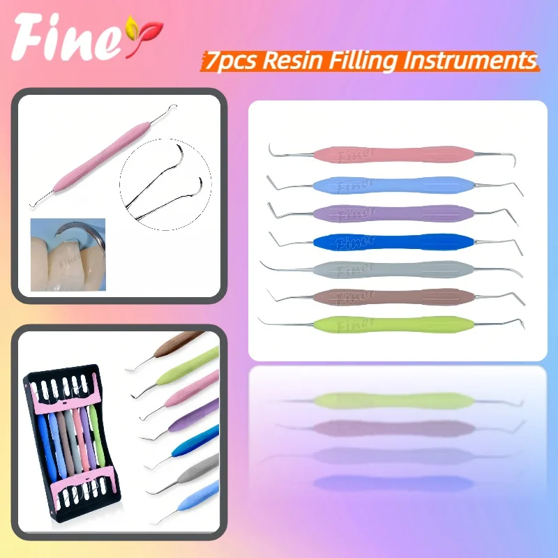 

Finer 7pcs Dental Resin Spatulas Compoaite Resin Filling Instrument Kit Silicone Handle Resin Knife Aesthetic Restoration