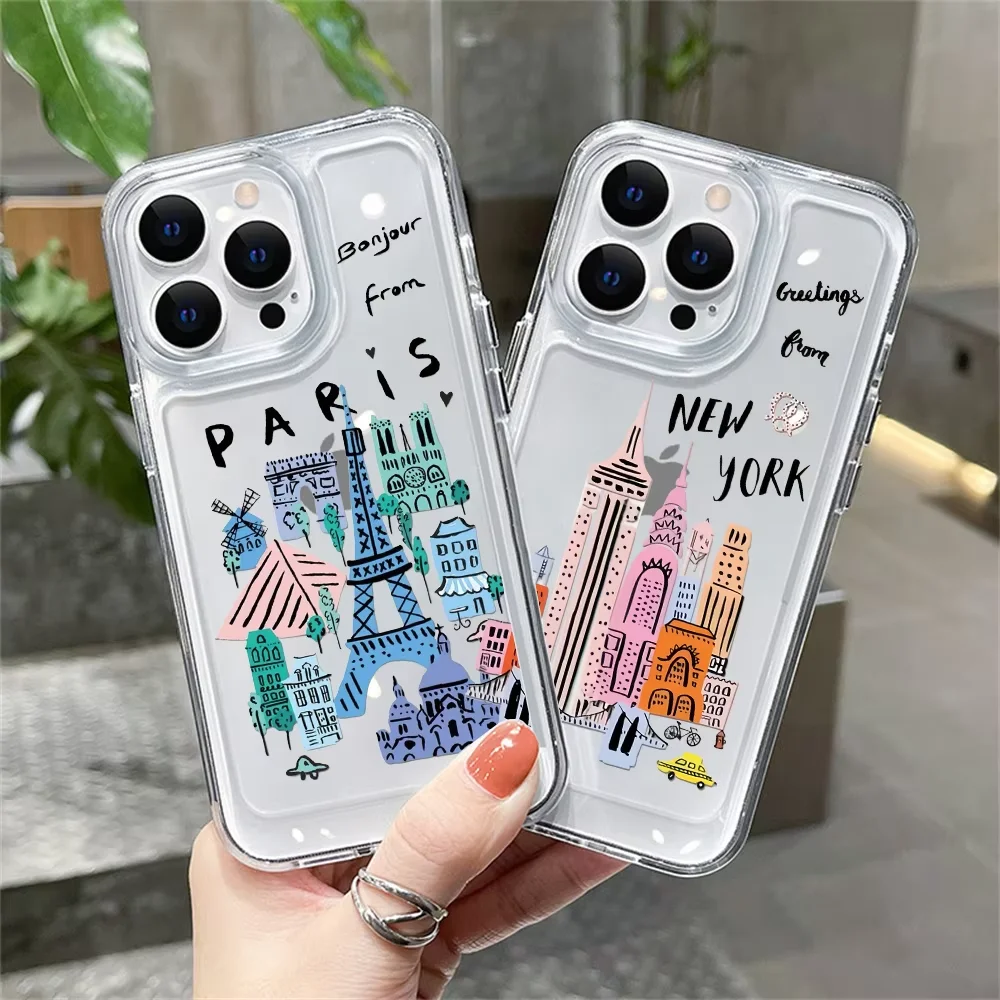Funda de teléfono Paris New York City para iPhone 16 e 15 14 13 12 11 Pro Max Plus Mini X XS XR SE 2020 2022 Funda Coque