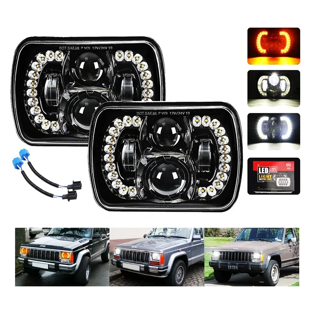 

High Quality Truck Head Light 5X7" 7X6 Auto Square Halo Headlamp LED Projector Headlights GMC Accessories For Jeep Cherokee XJ