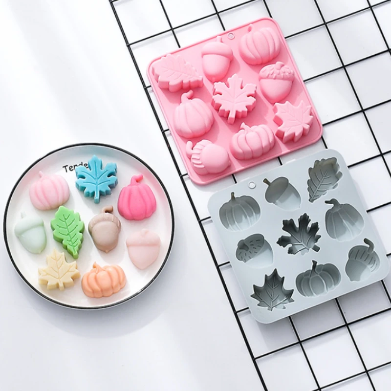 

Halloween Silicone Molds For Baking Pumpkin Leaf Oak Fruit Shap 9 Cavity Silicone Mold DIY Sugar Chocolate Candle Mold Cake Tool