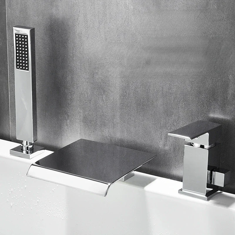 

Modern Bathtub Faucet Set with Separated White Waterfall Spout and High-Flow Hot and Cold Faucet