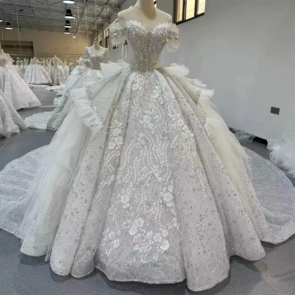 

Vestidos De Novias Off Shoulder Sweetheart Beading Crystal Ball Gown Lace Up Back Long Bridal Dress Wedding Dress