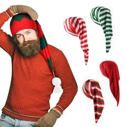 Men Women Cotton Christmas Santa HatsLong Tails Red Green Striped Elf Hat for Festival Party Headgears Cosplay Props