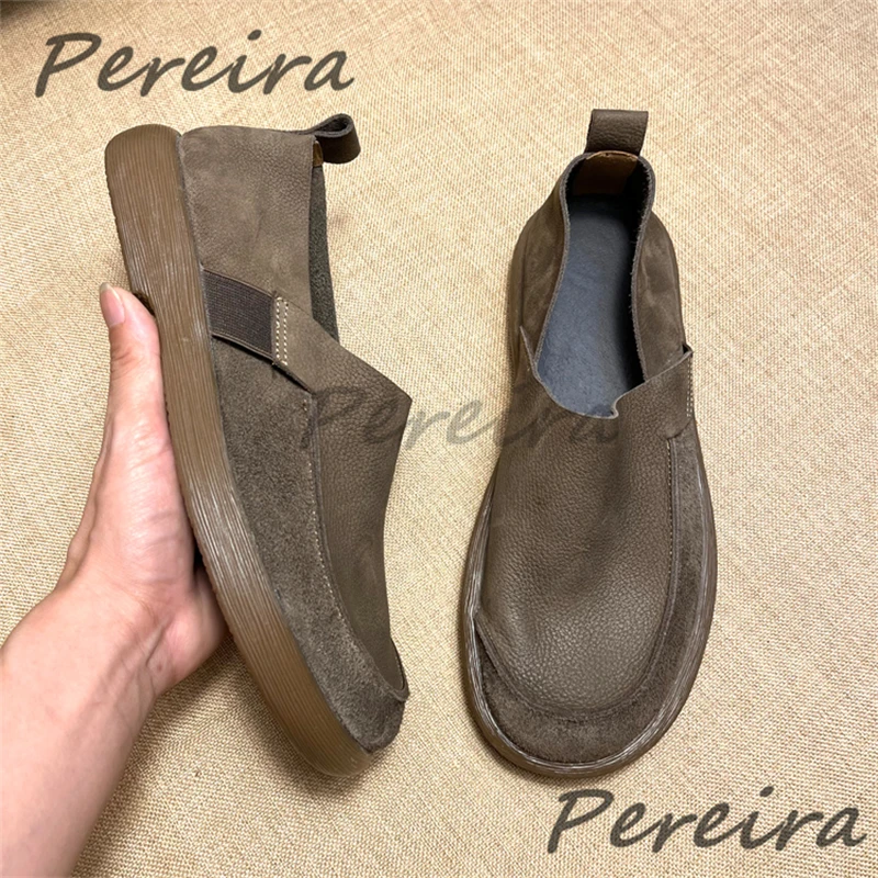 

Летняя мужская повседневная обувь из дышащей воловьей кожи, лоферы на мягкой подошве с большим круглым носком в стиле ретро, мужская обувь без шнуровки из натуральной кожи ручной работы