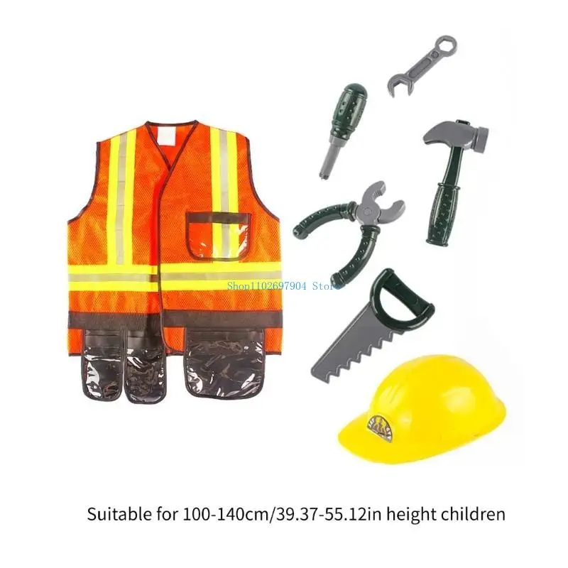 N7YF 건설 노동자 조끼 모자 도구 드레스 업 할로윈 건설 노동자 의상