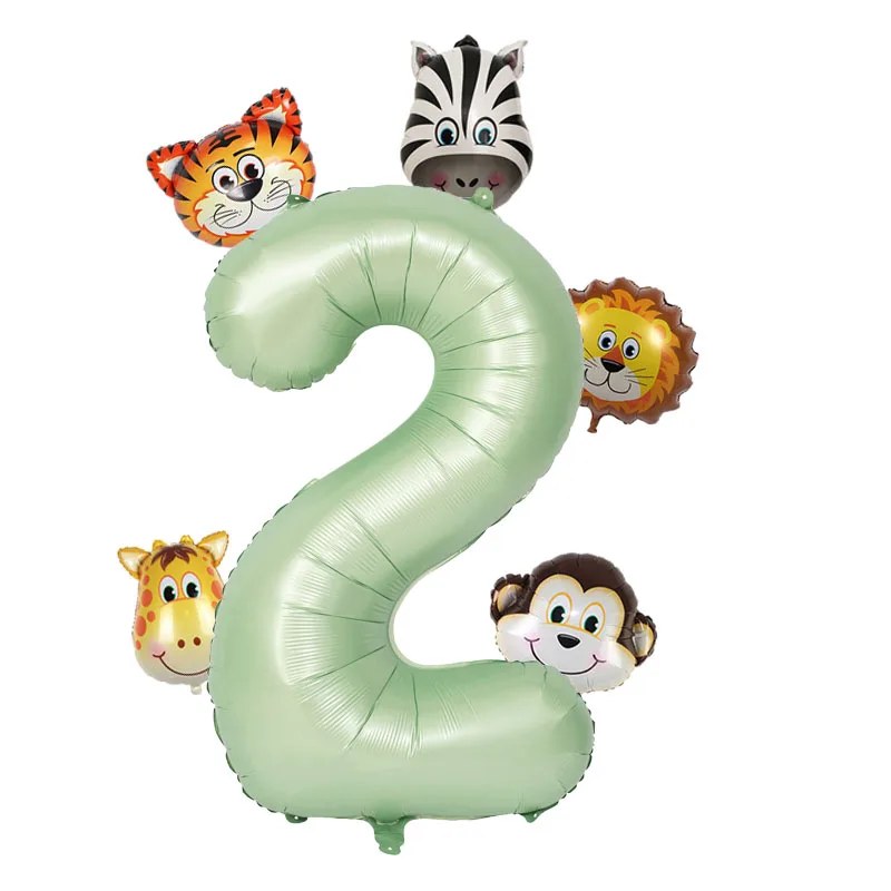 Numero verde oliva da 32 pollici con Mini palloncino dinosauro tigre leone palloncini Foil animali per bambini compleanno Baby Shower Party Decor