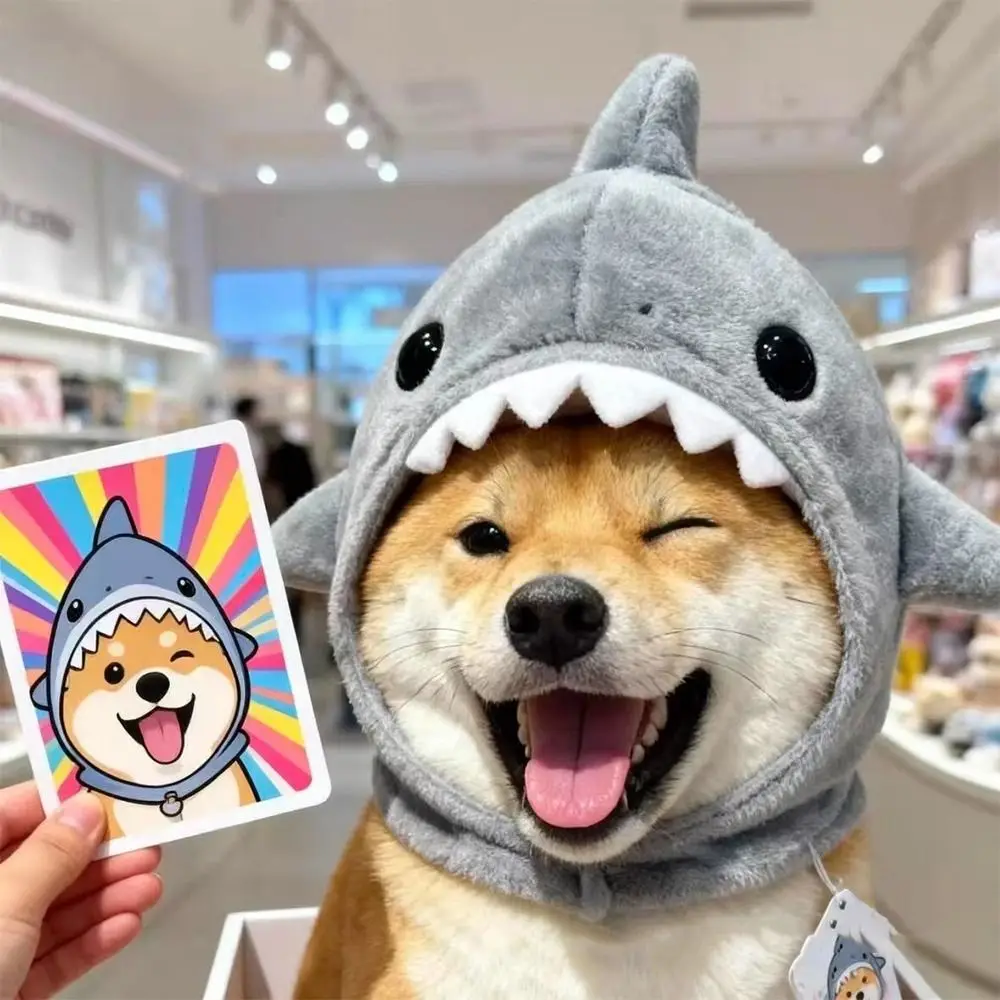 Kitten Outfits Adjustable Cat Shark Headdress Warm Plush Cartoon Pet Cosplay Headwear Soft Cute Cat Warm Hat Cosplay Party