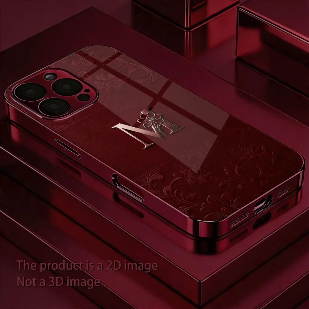 The M letter red electroplated phone case cover is suitable for iPhone 17, 17 Pro, 17 Air, 17 Pro Max, 16, 15, 14, 13, 12, 11.