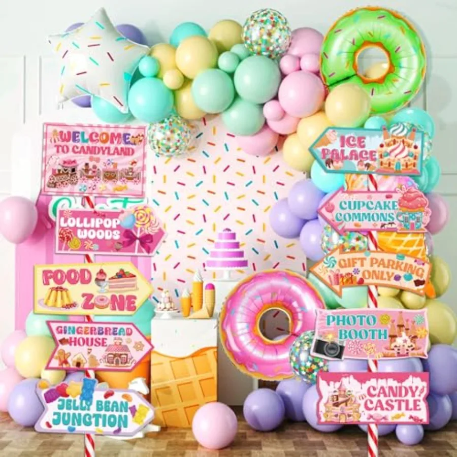 علامات زينة حفلات كاندي لاند 20 قطعة ديكور حفلات أعياد الميلاد كاندي لاند، مستلزمات الحفلات ذات الطابع الحلوى للفتيات في الشارع أ