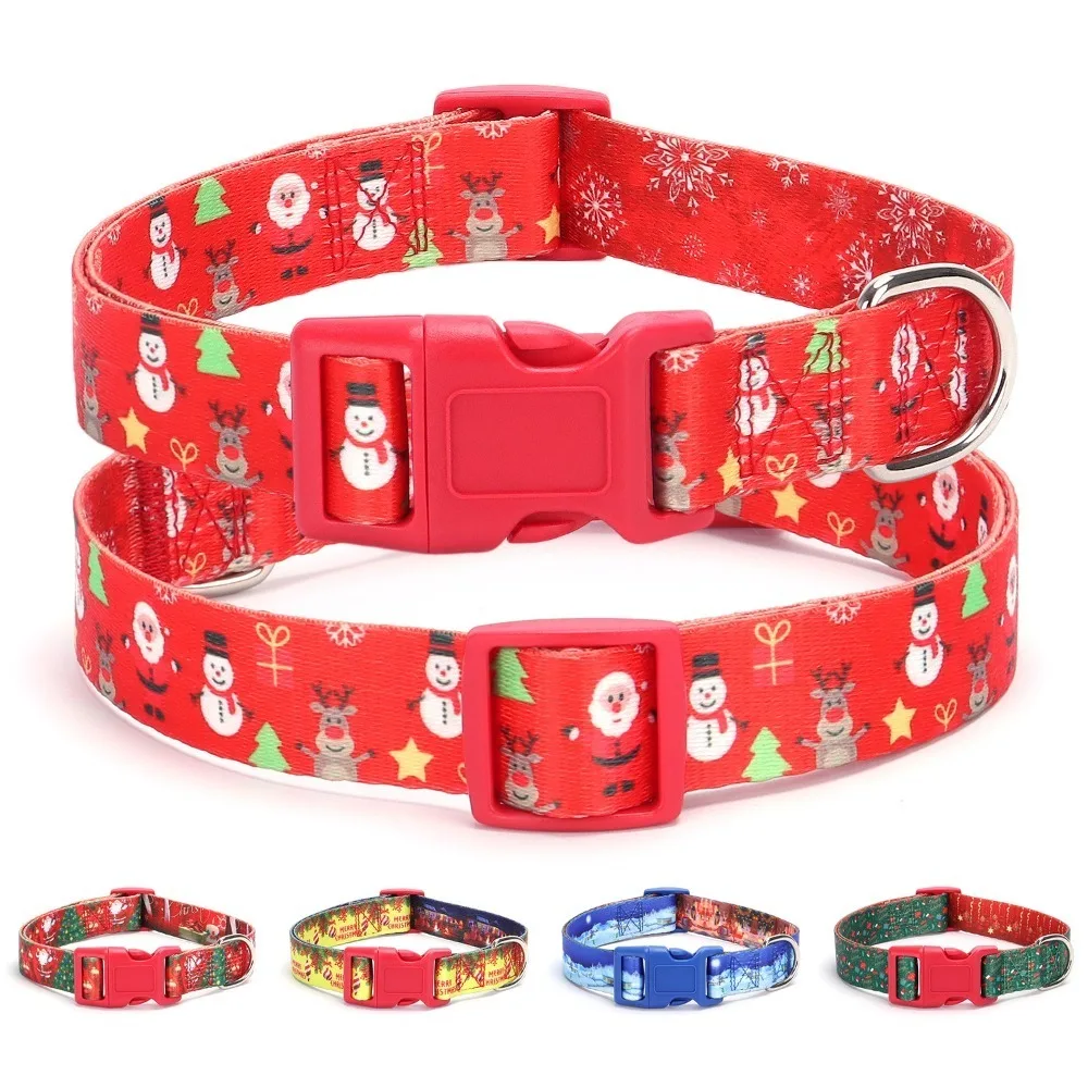 

Creative Christmas Pet Collar Adjustable Leash Set Printed Santa Claus Holiday Outfit Dog Leash Gift