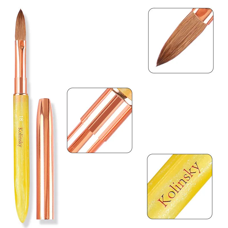 

1Pc Yellow Kolinsky Nail Art Brush Acrylic UV Gel Extension Pen Nail Polish Painting Drawing Brush Nail Art Brush for Manicure