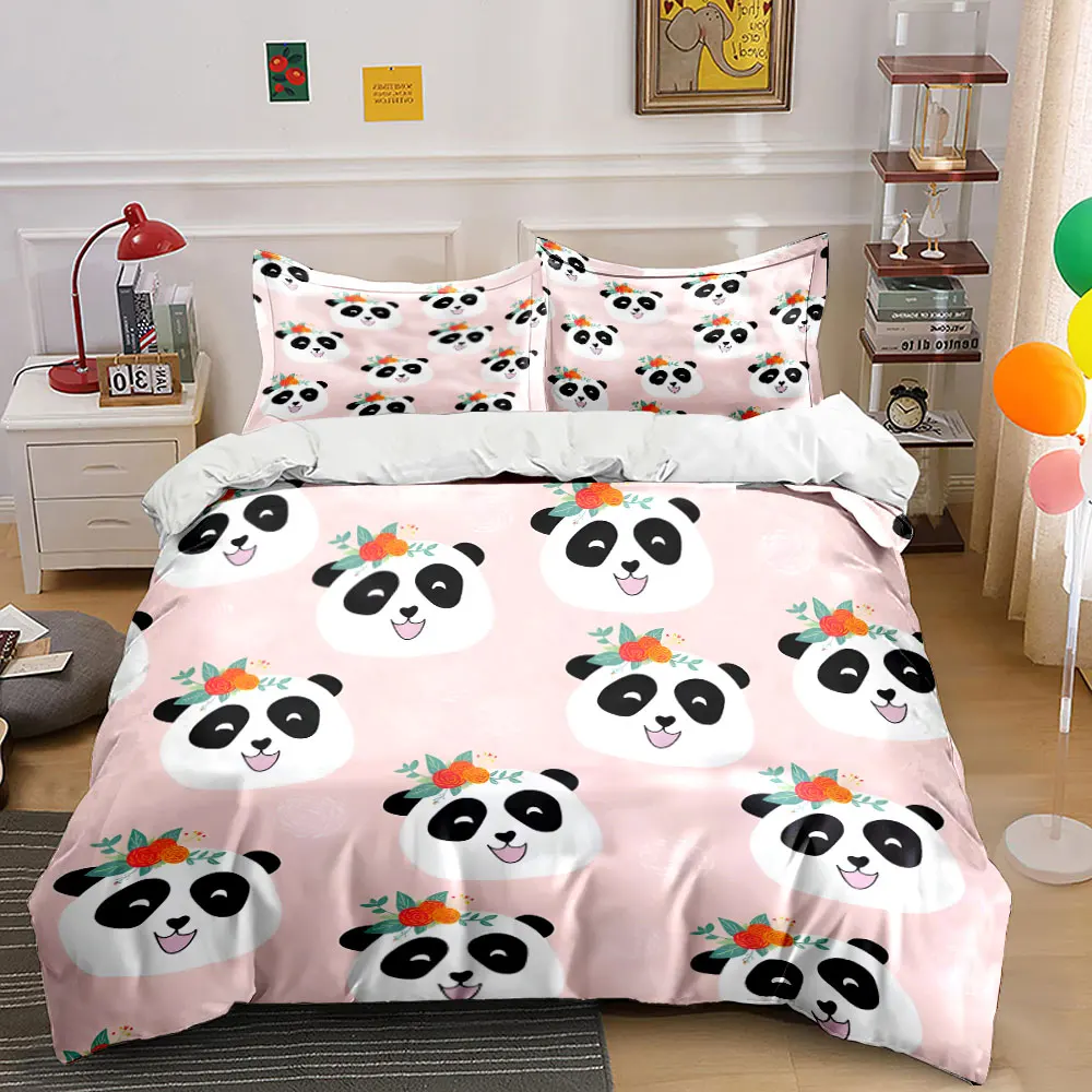 

Cute panda with floral wreath Bedding Set for Kids Luxury Gift 3pcs Digital Print Comforter Set Soft Comfortable Breathable