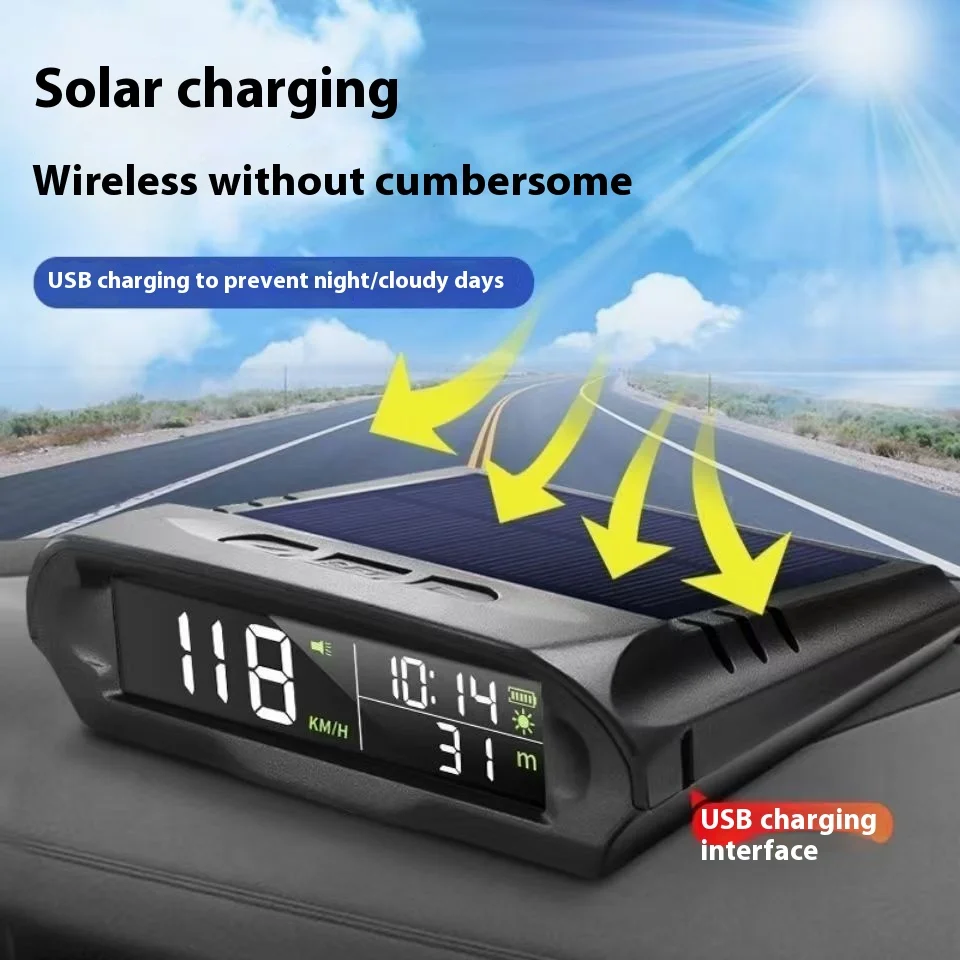 

Car HUD Head up Display Universal Solar Wireless GPS Vehicle Speed Time Altitude Temperature Display