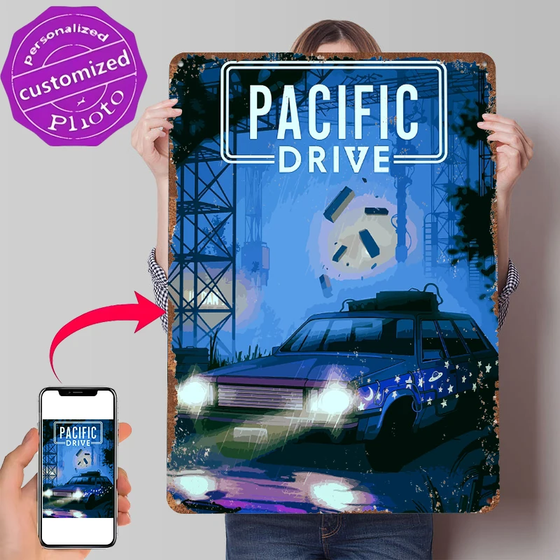 Pacific Drive Game Cover Art Poster Customized Vintage Metal Signs Wall Art Retro Tin Plaque for Home Decor Accessories House