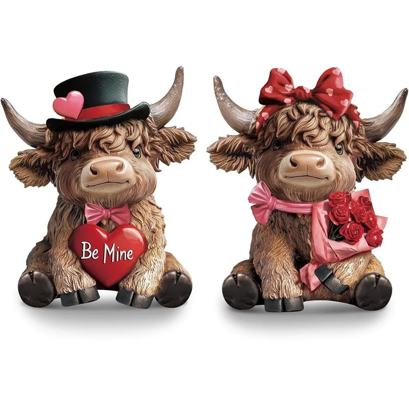 

Valentine's Day Decorations,2pcs Highland Cow Decorations,Table Decor,Resin Garden Yak Ornaments Outdoor for Wedding Anniversary