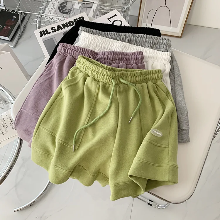 Women\'s Korean version of loose wide-leg drawstring A-line pants with a slim waist slim fit casual home versatile sports shorts