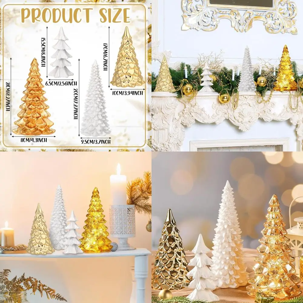 

Золотая фигурка рождественской елки из ртутного стекла - центральная часть стола из белой смолы для зимнего декора и мантии