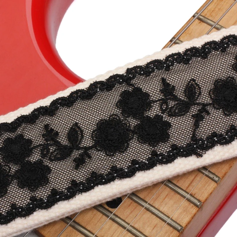 Adjustable Guitar Strap Black Lace Nylon Shoulder Strap Leathers Ends Guitar Straps for Bass, Electric & Acoustic DropShipping