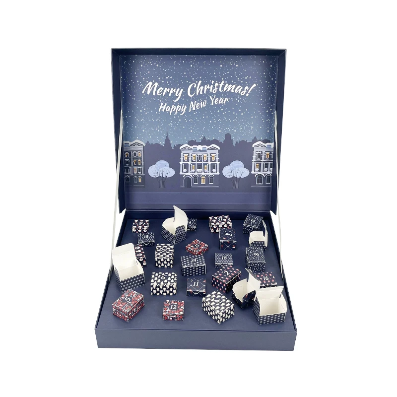 Customization.Wholesale Custom Full-Color Printing 24-Box Christmas Advent Calendar Toy Made in China with Matt Lamination Embos