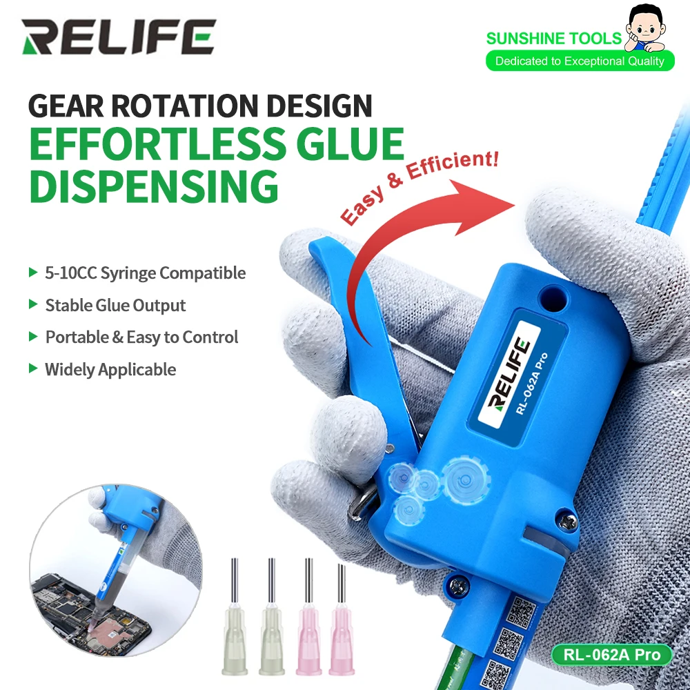 

RELIFE RL-062A Pro Gear Клеевой пистолет для ремонта мобильных телефонов емкостью 5-10CC, паяльное масло, оловянная паста, УФ-паяльная маска, клеевой пистолет, инструмент