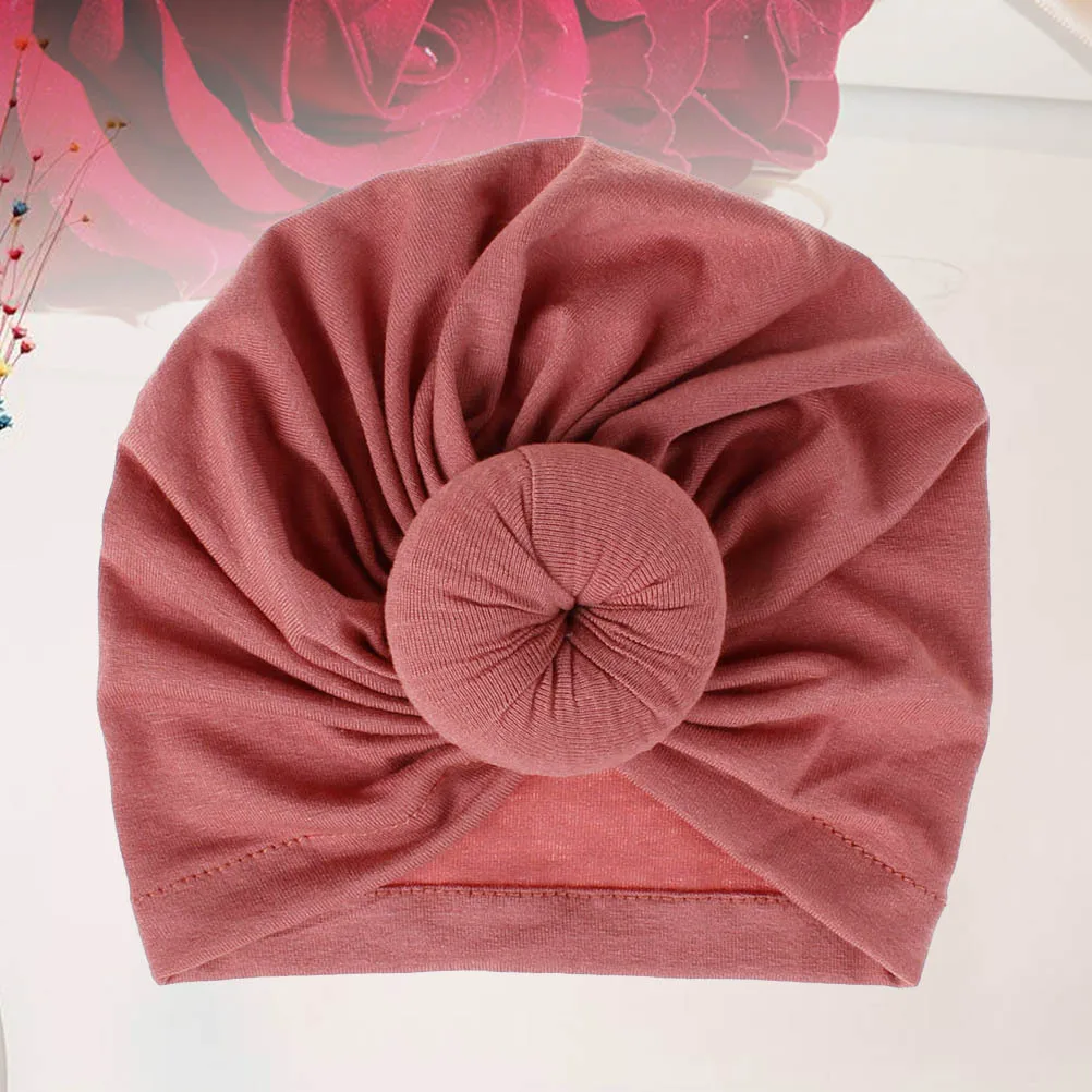 

Knitted Cotton Baby Hat Doughnut Look Solid Color Stretchy Beanie Headwear for Infant Toddler Breathable Cotton Cap Cameo Brown