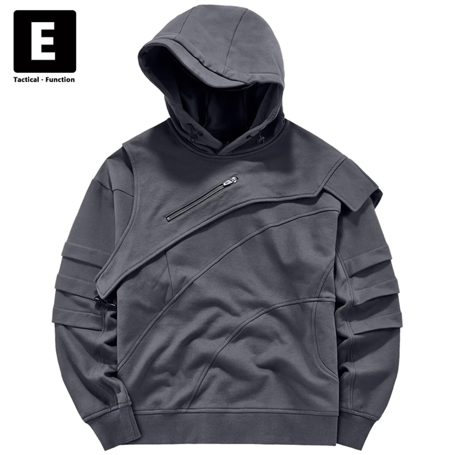 

Black Techwear Hoodies Men Streetwear Patchwork Cargo Hoodies Spring Autumn Pullover Male Function Design Hooded Sweatshirt