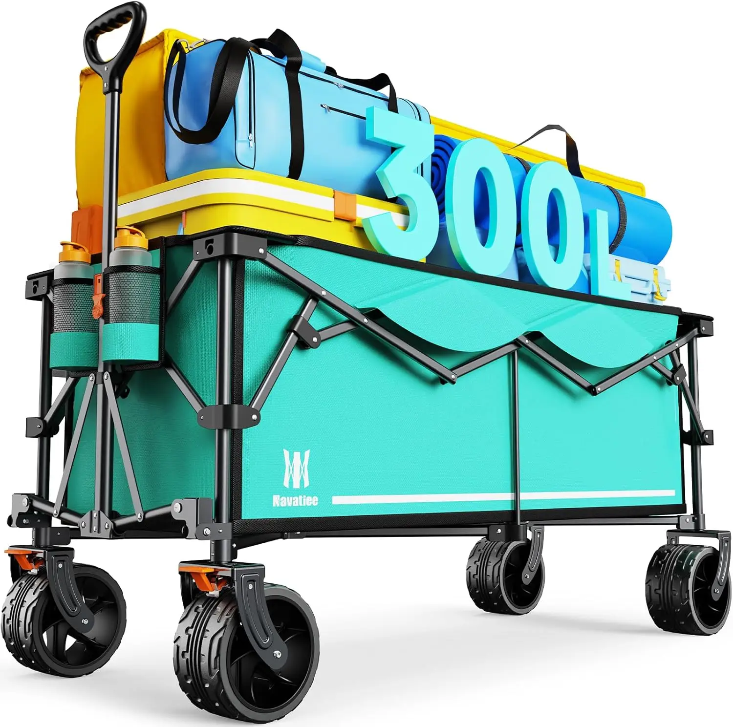 

300L Collapsible Wagon Cart Foldable Extra Large, 48''L Folding Extended Beach Wagon with 440LBS Weight Capacity and Big All-Ter