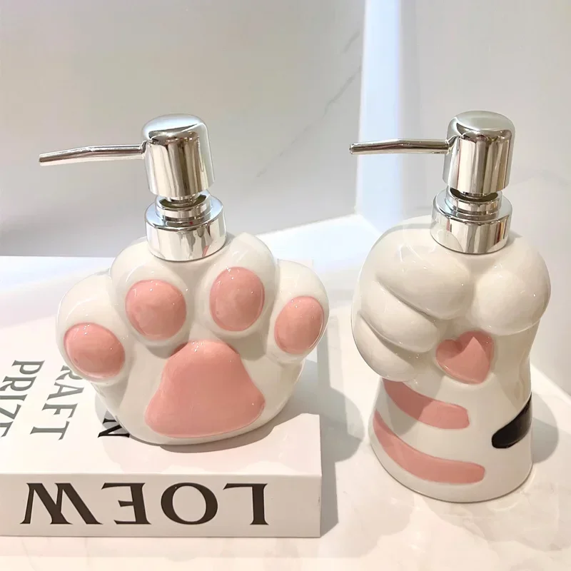 

Bathroom soap dispenser Ceramic cat paw lotion dispenser Press type hand sanitizer Shampoo Bath gel Bottled separately