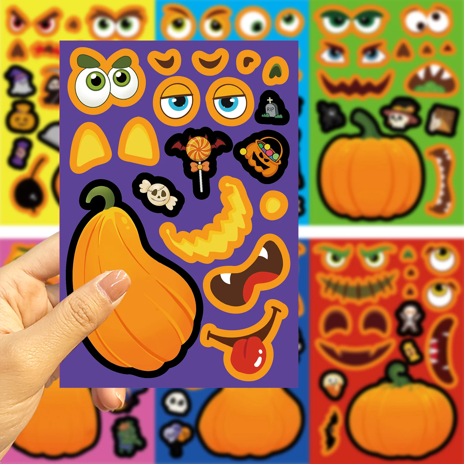 8/16/24 Stück Thanksgiving-Halloween-Aufkleber für Kinder, lustiges Gesichts-Puzzle, Kinder-Jungen-Puzzle-Aufkleber, DIY-Spiele, Partygeschenk – Detail 2