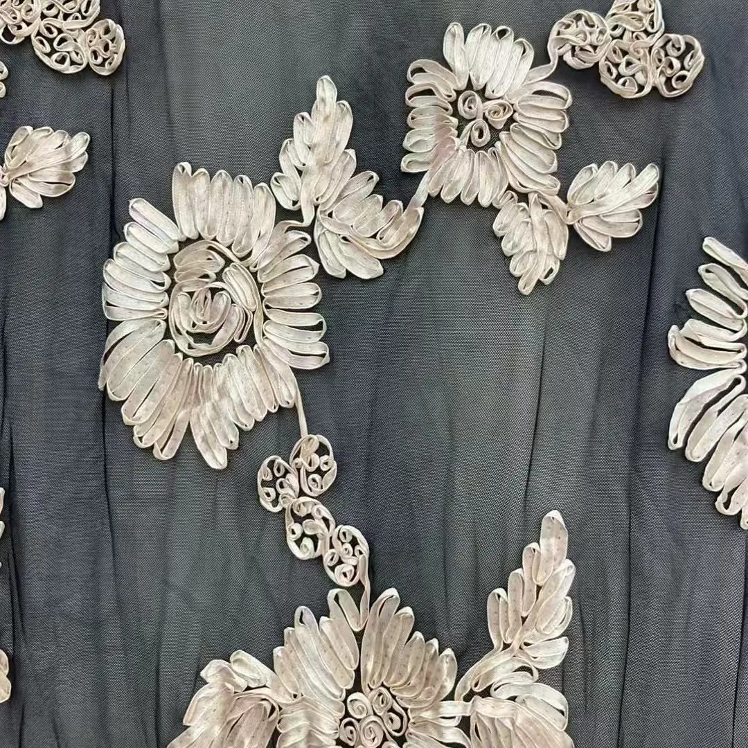 

3D Embroidery Multi Colored Elastic Mesh Gauze Lace Chiffon Fabric Children's Clothing Formal Dress Skirt DIY Handmade Crafting