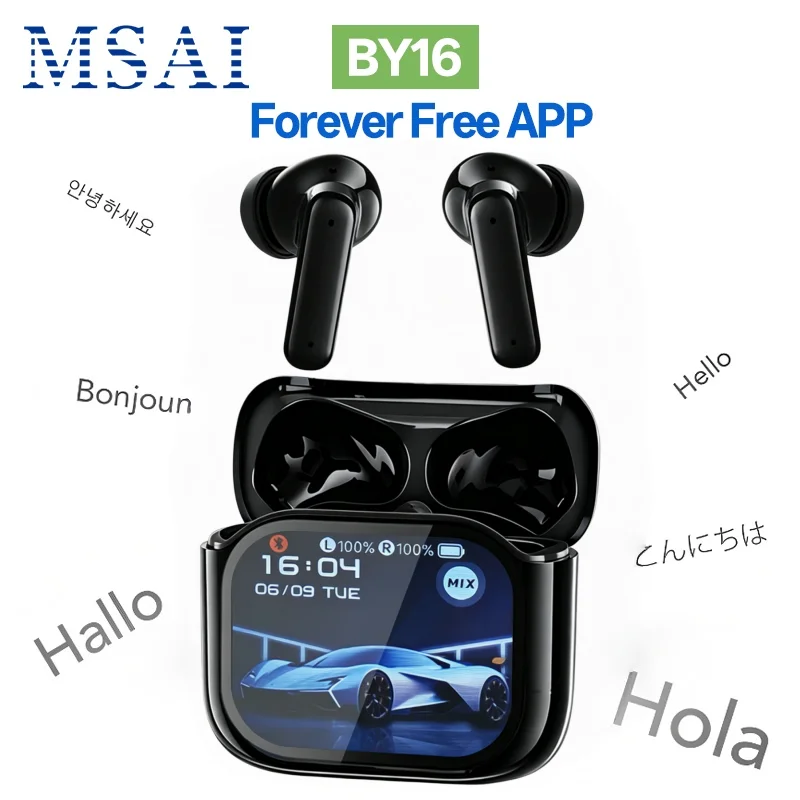 Audífonos Traductores de Idiomas en Tiempo Real BY16 con Pantalla Táctil LCD, Compatibles con 144 Idiomas