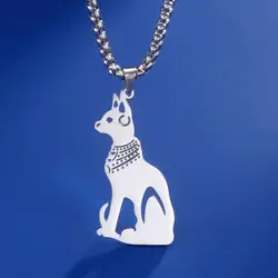 LIKGREAT Anubis Dog Cat Ancient Egyptian Ankh Cross Pendant Necklace Stainless Steel Men Goddess Cat Bastet Eye of Horus Amulet