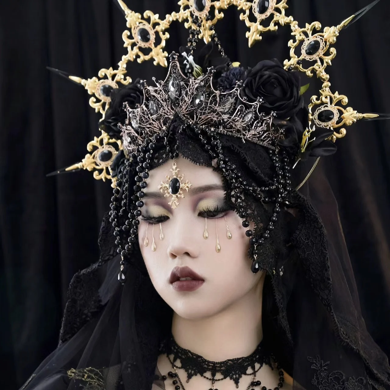 

New Halloween Hair Accessories Dark Style Dress up Cos Lolita Virgin Crown Headdress Gothic Tuinga